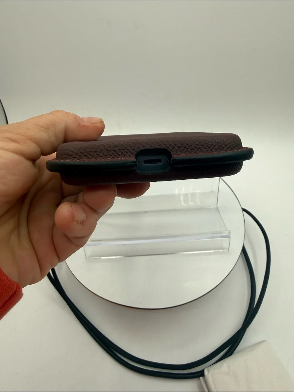 Tom Ford Burgundy Leather Phone Pouch with Black Strap